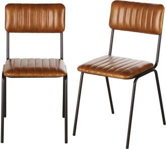 Maisons du monde Sillas profesionales de cuero marrón y acero negro (x2)