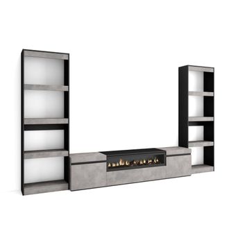Skraut Home Skraut Home - Muebles De Sal&oacute;n Para Tv, Conjunto De Muebles Comedor, 320x186x35cm, Para Tv Hasta 80, Chimenea El&eacute;ctrica, Estilo Moderno, Gris Cemento