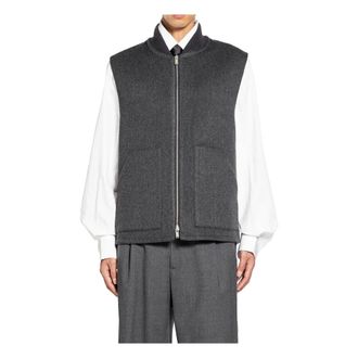 Lardini Vests, male, Gray, Size: XL Grey Wool Felt Vest with Ribbed Collar
