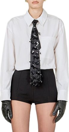 endless rose Detachable Sequin Tie Button-Up Shirt in White at Nordstrom, Size X-Small