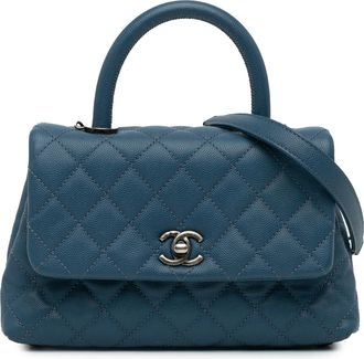 Chanel Pre-owned Womens Coco Handle Flap Quilted Bag - Blue Leather - One Size