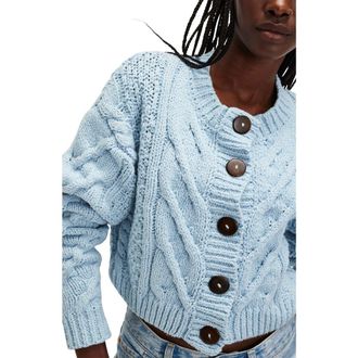 Free People Bonfire Cable Knit Cardigan in Boardwalk Blue at Nordstrom Rack, Size X-Large