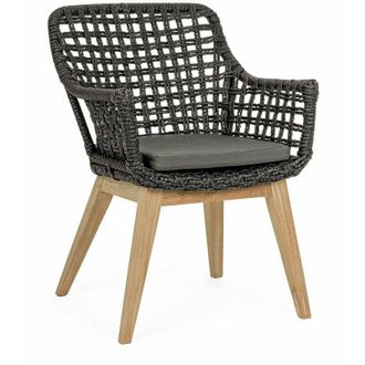 Madison New York Poltrona Madison per giardino e veranda in legno con corda intrecciata -Nero / Confezione da 2 pezzi