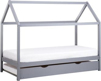 Beliani Cama Nido De Madera De Pino Para Ni&ntilde;os Con Somier De L&aacute;minas 90 X 200 Cm Gris Crillon