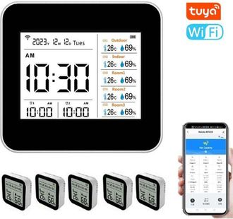 OEM Term&oacute;metro E Higr&oacute;metro Wifi Inteligente Tuya 13 En 1, Monitor Preciso De Temperatura Y Humedad Interior, Visualizaci&oacute;n De Hora/calendario/alarma, Com