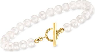 Ross-Simons 5.5-6mm Cultured Pearl Toggle Bracelet in 14kt Yellow Gold