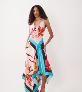Asos Tall ASOS DESIGN Tall - Vestito lungo asimmetrico con stampa stile foulard, scollo ad anello profondo e schiena scoperta-Multicolore