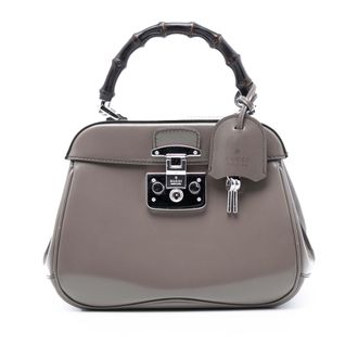 Gucci Grey Mini Polished Leather Bamboo Lady Lock Top Handle Bag