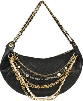 Chanel All About Chains Waist Quilted Lambskin Black Leather Handbag (Pre-Owned)