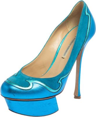 Nicholas Kirkwood Blue Suede And Leather Platform Pumps