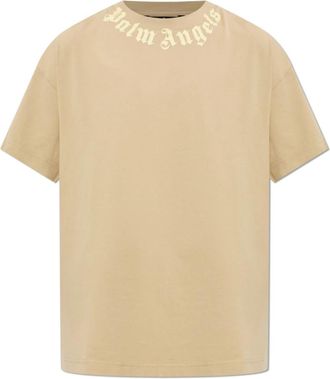 Palm Angels Katoenen T-shirt met opgedrukte logo - Heren - T-shirts - Beige - 2XL - Katoen - Tops