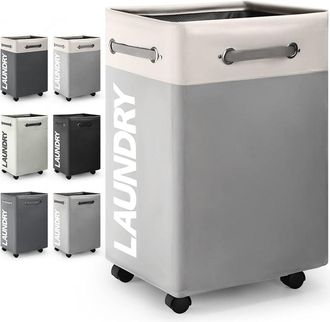 OEM Panier A Linge - 74 L - Rectangulaire Pliable Avec Roulettes - Tissu Oxford 600d Et Rev&ecirc;tement Pvc - Blanc Et Gris Clair - 1 Pi&egrave;ce