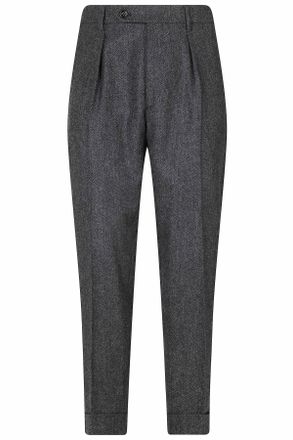 Berwich Dark Grey Chiaia Herringbone Wool Trousers