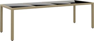 vidaXL Vidaxl - Mesa De Jard&iacute;n Superficie De Vidrio Rat&aacute;n Sint&eacute;tico Beige