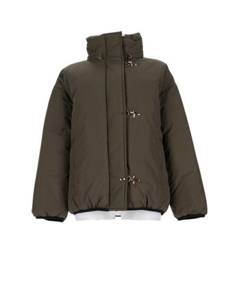 Fay Padded Brown Bomber Jacket with Three Metal Hook Closures