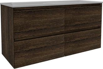 Saniclass Holz Pure Badkamermeubelset - 120x45x60cm - keramische wastafel wit - 2 wasbakken - zonder kraangaten - 4 lades - Charcoal