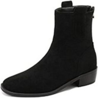 Generic Womens Retro Faux Suede Ankle Boots Square Toe Mid Block Heels Side Zipper Comfortable Non-Slip for Daily Commute Casual,Black,5.5 UK