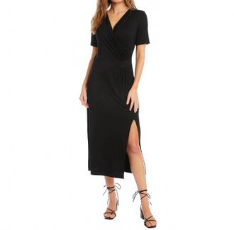 Karen Kane Alicia Faux Wrap Midi Dress In Black