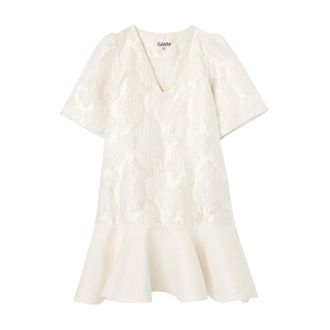 Ganni Short Dresses, female, White, Size: M Satin Cloque Mini Dress