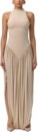 Naked Wardrobe Sleeveless Mock Neck Maxi Dress in Taupe at Nordstrom, Size X-Large