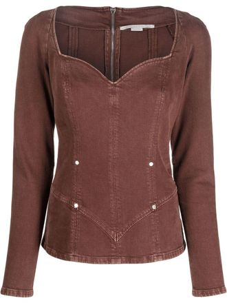 Stella McCartney sweetheart denim top - women - Cotton/Spandex/Elastane - 38 - Brown