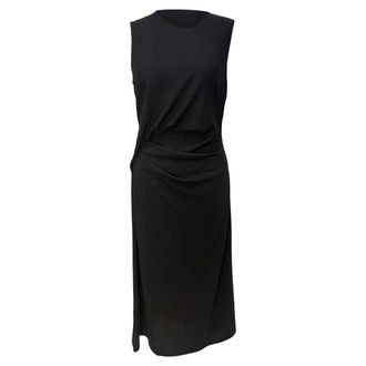 Theory Drape Tuck Midi Sheath Dress in Black Polyester