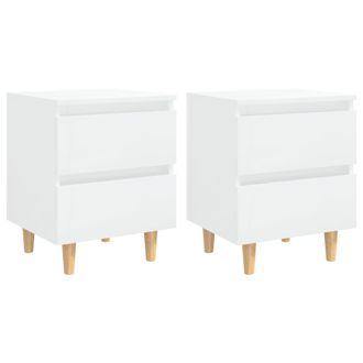 vidaXL Vidaxl - Mesitas De Noche 2 Uds Patas Madera Blanco Brillo 40x35x50 Cm
