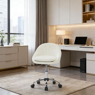STILVORA Stilvora Sedia Da Ufficio Ergonomica Regolabile Con Cuscino A Doppio Strato E Ruote, In Velluto, Beige