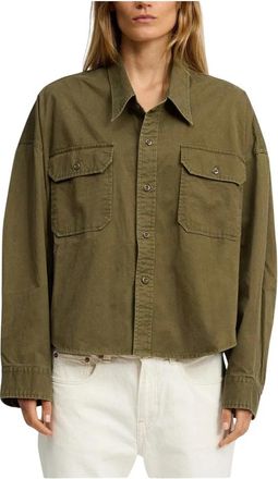Denimist Overhemden, Dames, Groen, L, Katoen, Cropped Utility Shirt