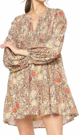 Entro Fall Floral Long-Sleeved Dress In Mocha