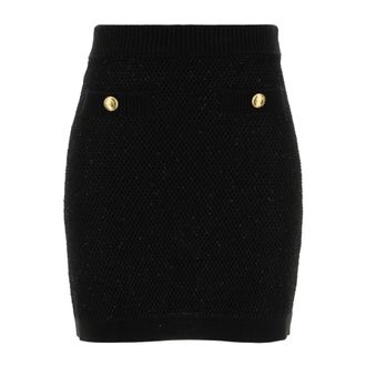 Elisabetta Franchi Short Skirts, female, Black, Size: S Black Button Embellishment Ribbed Waistband Straight Hemline