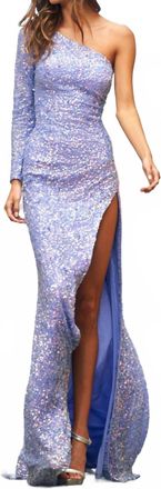 Sherri Hill One Sleeve Sequin Dress In Periwinkle