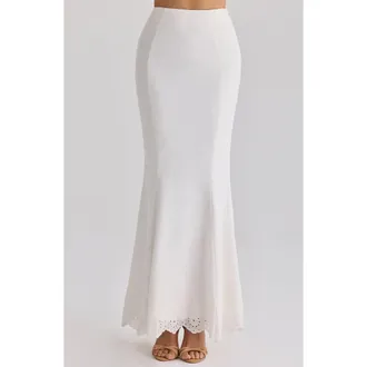 House of CB Isorella Eyelet Maxi Skirt in White at Nordstrom, Size X-Large