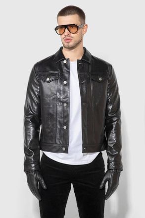 Monfrere Dean Trucker Jacket In Patent Noir