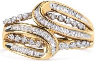 House of Brilliance 10K Yellow Gold 1/2 Cttw Diamond Open Space Bypass Ring at Nordstrom, Size 7