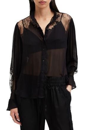 AllSaints Rory Lace Shirt in Black at Nordstrom Rack, Size 8