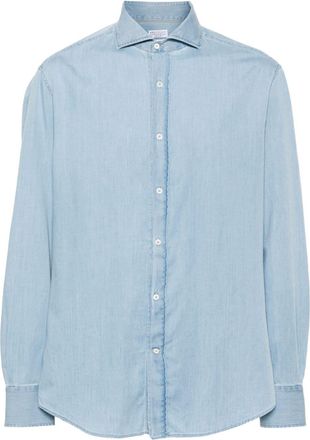 Brunello Cucinelli spread-collar cotton shirt - men - Cotton - M - Blue