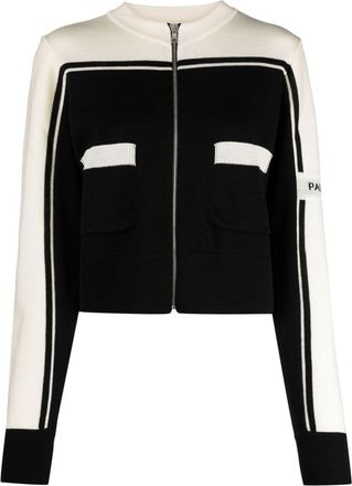 Palm Angels logo-intarsia wool zip cardigan - women - Wool - S - Black