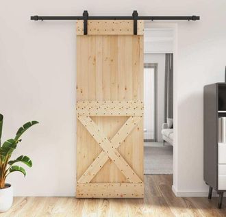 vidaXL Puerta Corredera Con Herrajes Madera Maciza De Pino 80x210 Cm Vidaxl