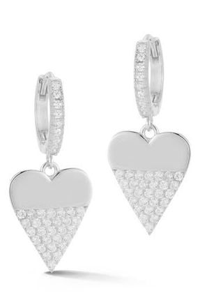 Sphera Milano Cubic Zirconia Pav&eacute; Heart Drop Earrings in Silver at Nordstrom Rack