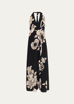 Johanna Ortiz New Destiny Floral-Print Plunging Halter Maxi Dress