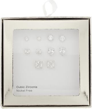 Nordstrom Rack Set of 5 Cubic Zirconia Stud Earrings in Clear- Silver at Nordstrom Rack