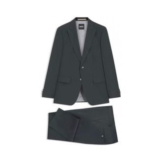 HUGO BOSS Kostuums, Heren, Groen, L, Wol, H-Huge Tweekleurig Slim-fit Kostuum