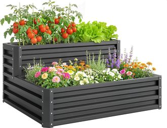 OEM Jardinera Exterior De Acero Con Dise&ntilde;o De Escalera Para Cultivos Plantas Flores 120x101x58 Cm Gris Oscuro