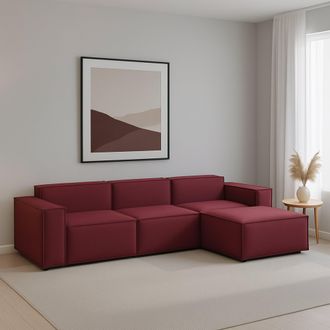 Dmora Sof&aacute; Fijo Ddzek, Sof&aacute; Modular 3 Plazas Pen&iacute;nsula Derecha, 100% Made In Italy, Sof&aacute; Moderno En Tela, Cm 300x170h70, Rojo - Dmora