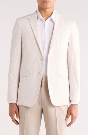 John Varvatos Pinstripe Notch Lapel Stretch Cotton Blazer in Cream at Nordstrom Rack, Size 36 Regular