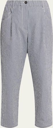 Brunello Cucinelli Cotton Seersucker Straight-Leg Ankle Pants