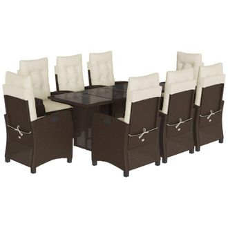 vidaXL Set Comedor Para Jard&iacute;n 9 Pzas Y Cojines Rat&aacute;n Sint&eacute;tico Marr&oacute;n Vidaxl