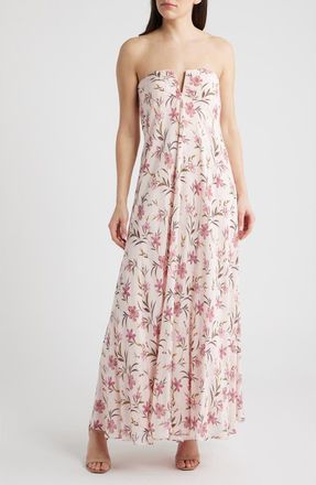 Parker The Emerson Floral Strapless Maxi Dress in Barely Pink at Nordstrom, Size 00