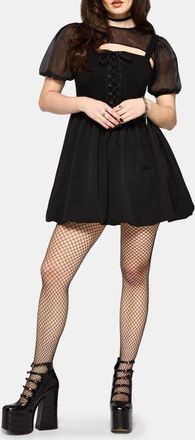 Disturbia Miranda Puff Sleeve Lace Up Mini Dress in Black at Nordstrom, Size 14